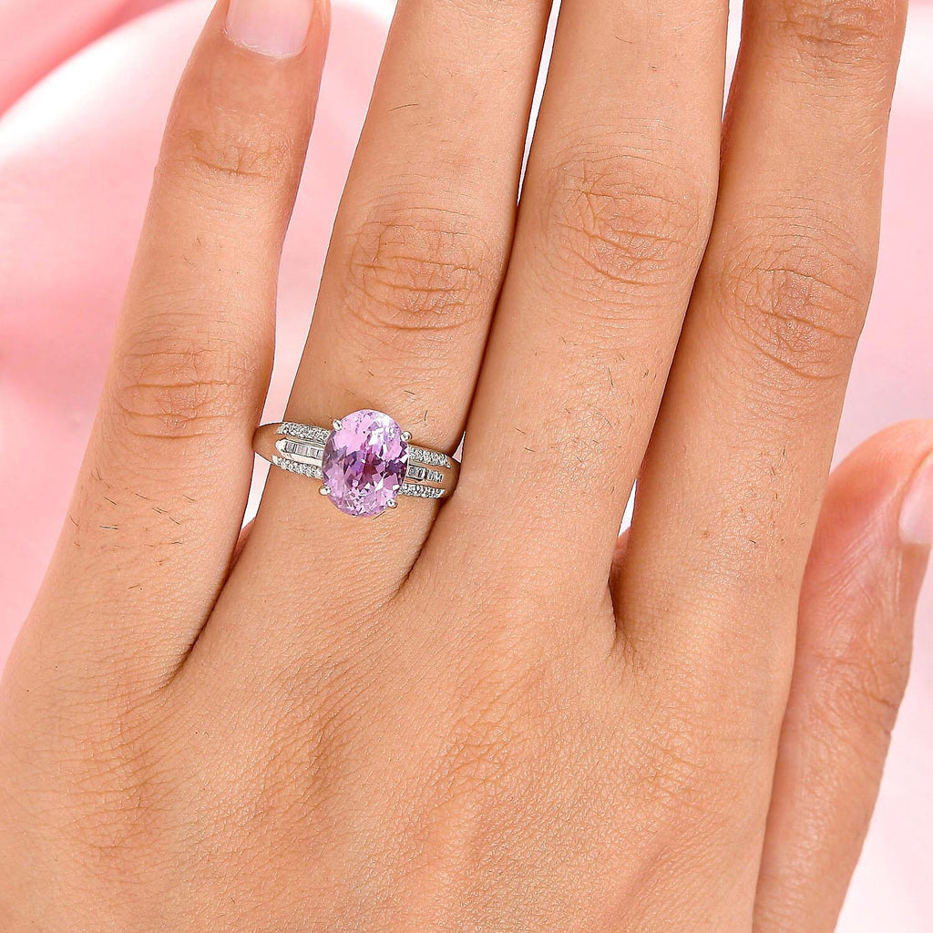 RHAPSODY 950 Platinum AAAA Kunzite and Diamond (VS-E-F) Ring 3.52 Ct, Platinum Wt. 6.45 Gms
