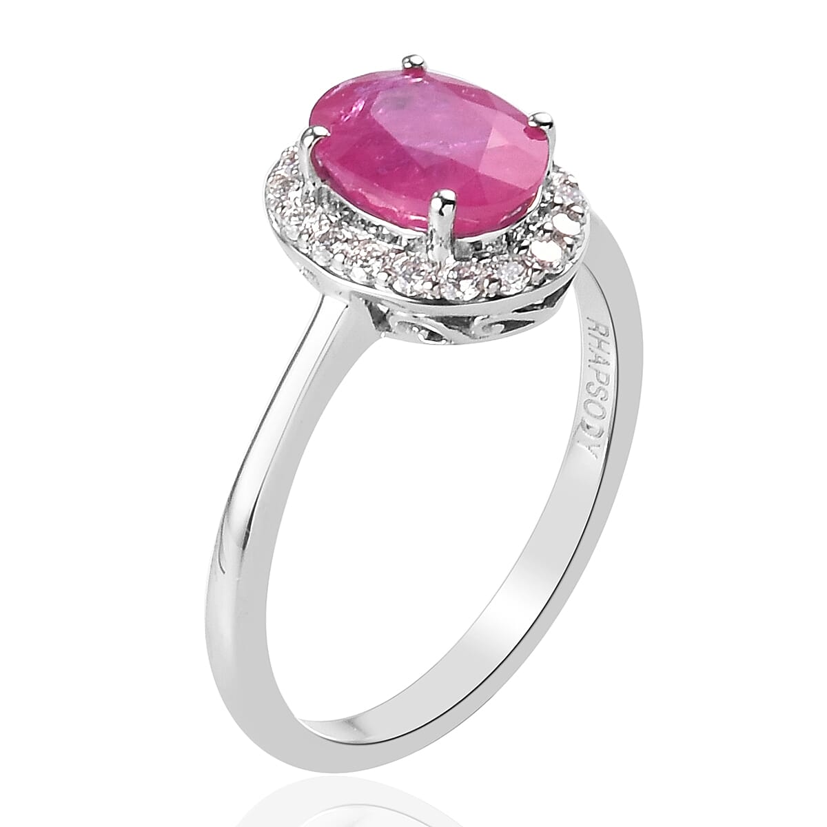 RHAPSODY 950 Platinum AAAA Natural Mozambique Ruby and Diamond (VS / E-F) Halo Wedding Band Ring 1.75 Ct. 3730322 4
