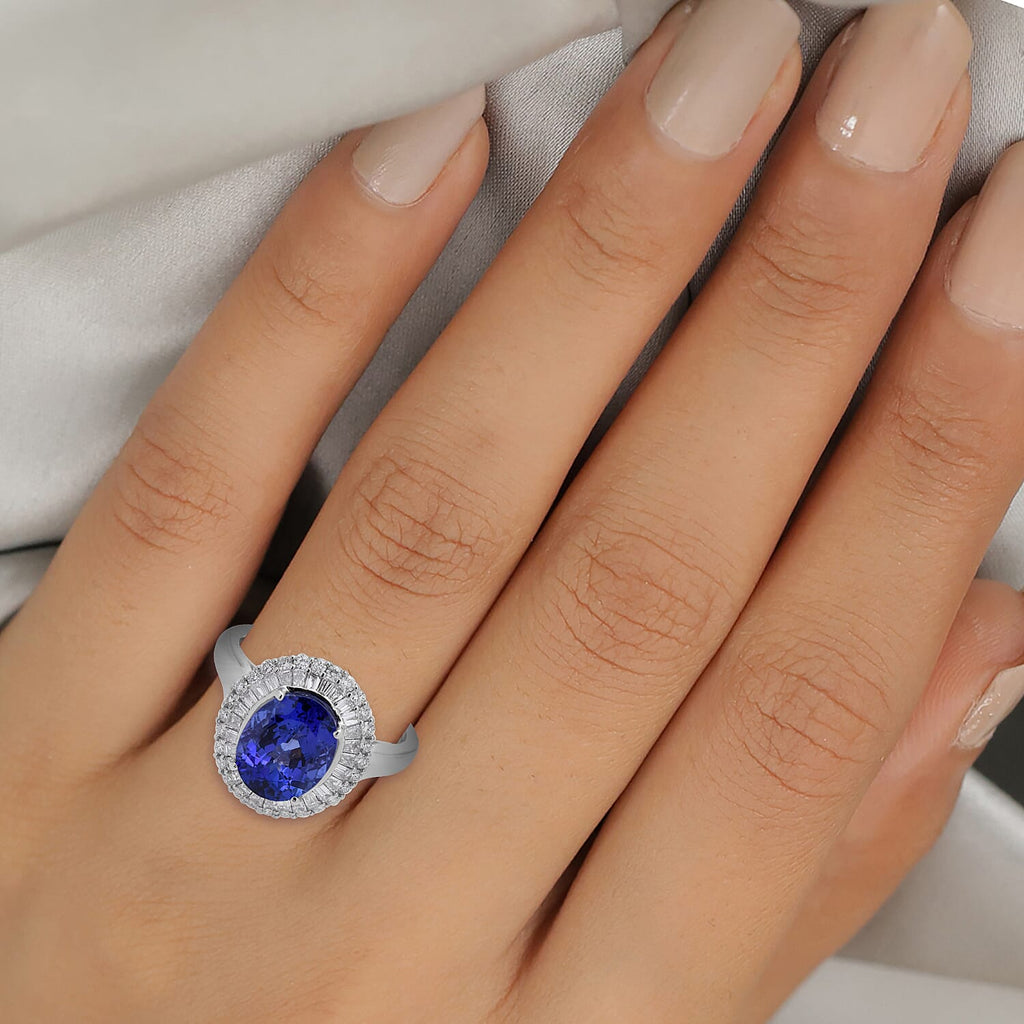 RHAPSODY 950 Platinum AAAA Tanzanite and Diamond (VS-EF) Ring 3.25 Ct, Platinum Wt. 6.10 Gms