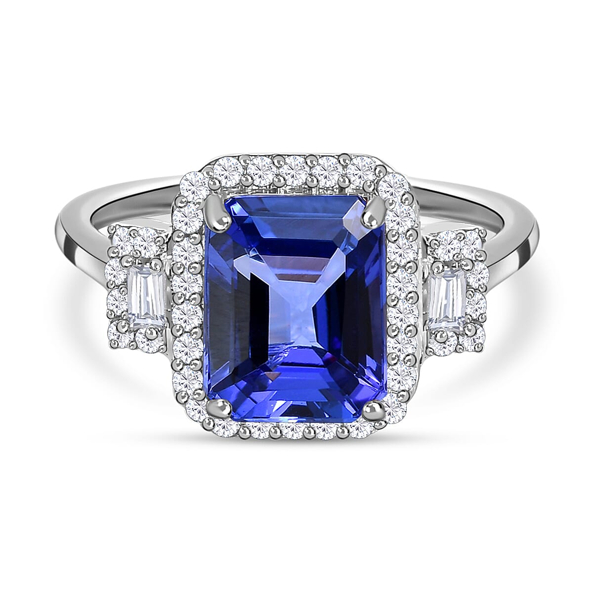 950 Platinum AAAA Tanzanite &amp; Diamond (VS, E-F) Ring 5.59 Ct, Platinum Wt. 5.26 Gms Size L (Resize To I,J,K,M,N,O) 7550858 0