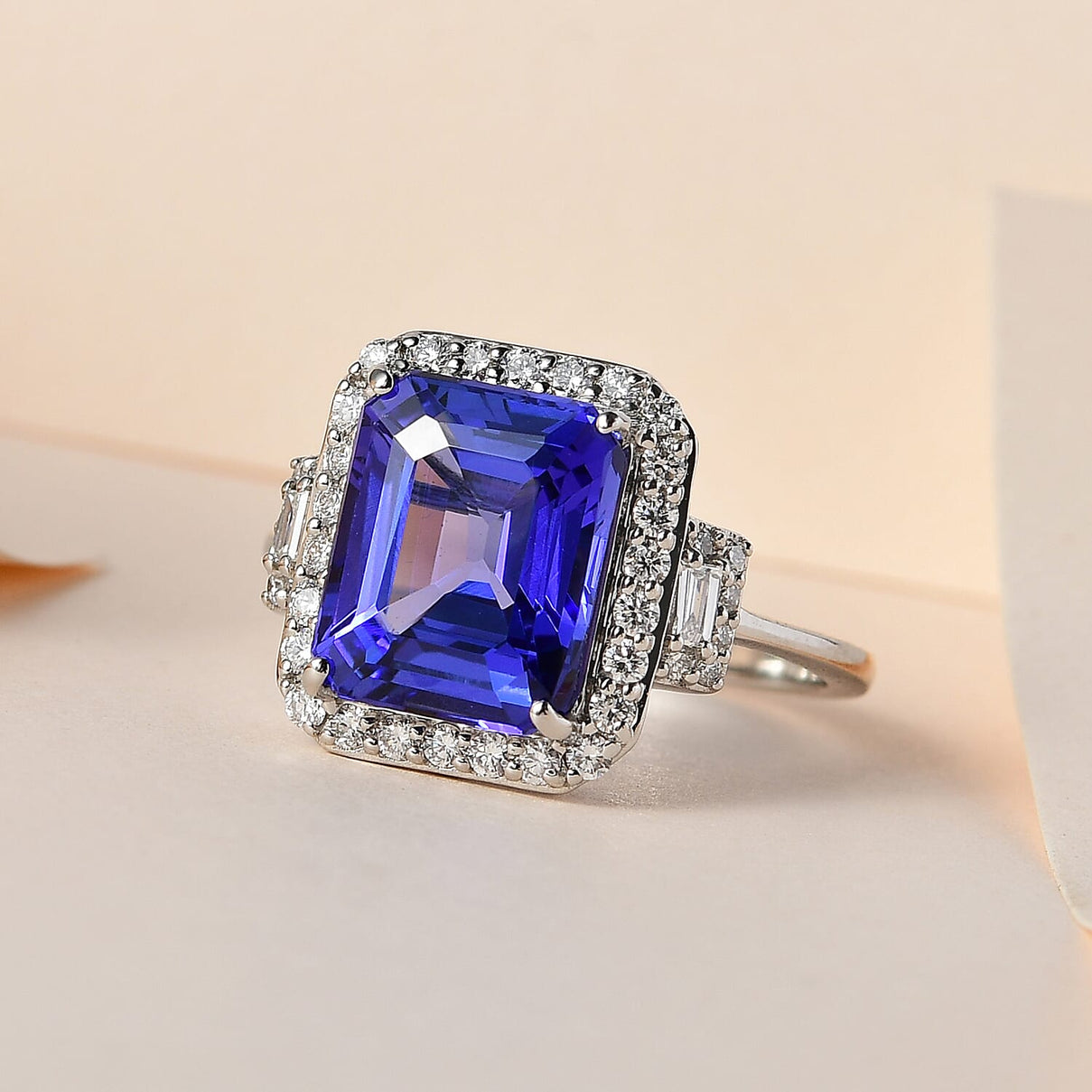950 Platinum AAAA Tanzanite &amp; Diamond (VS, E-F) Ring 5.59 Ct, Platinum Wt. 5.26 Gms Size L (Resize To I,J,K,M,N,O) 7550858 1