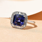 RHAPSODY 950 Platinum AAAA Tanzanite (Asscher Cut) and Diamond (VS-EF) Ring 2.77 Ct, Platinum Wt. 5.72 Gms