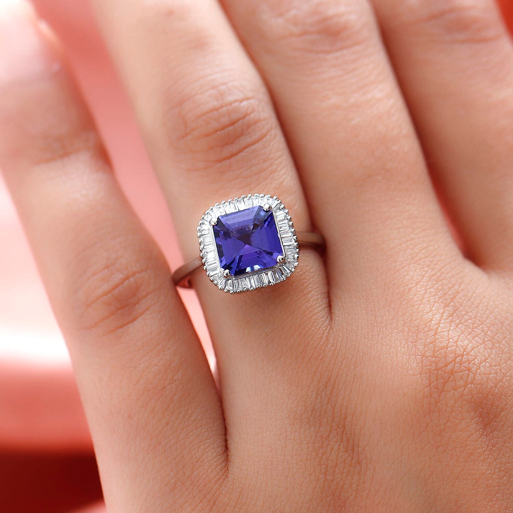 RHAPSODY 950 Platinum AAAA Tanzanite (Asscher Cut) and Diamond (VS-EF) Ring 2.77 Ct, Platinum Wt. 5.72 Gms