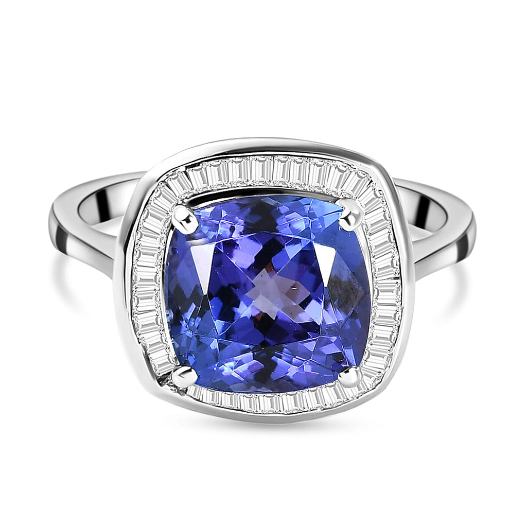 RHAPSODY 950 Platinum AAAA Tanzanite  (4.62 Cts) and Diamond (0.38 Cts) (VS-E-F) Ring 5.00 Ct, Platinum Wt 5.45 Gms.