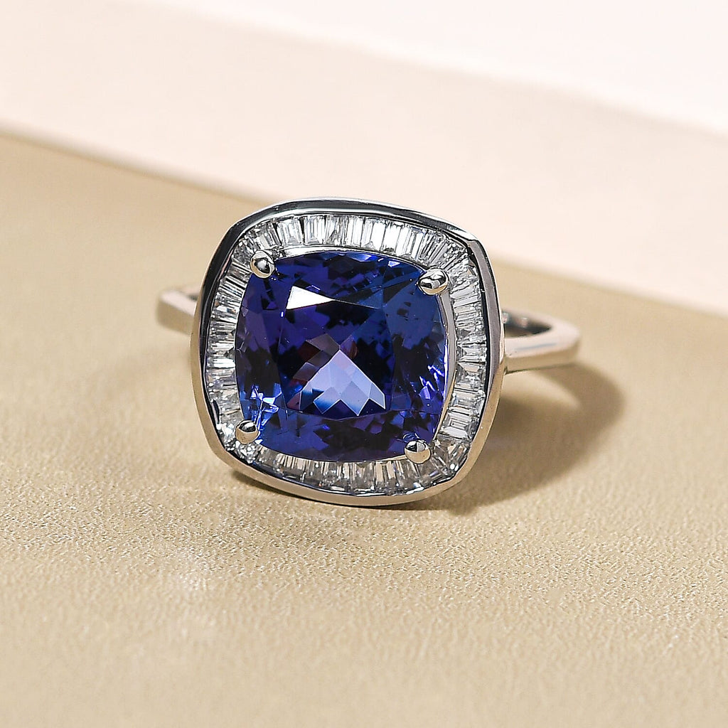 RHAPSODY 950 Platinum AAAA Tanzanite  (4.62 Cts) and Diamond (0.38 Cts) (VS-E-F) Ring 5.00 Ct, Platinum Wt 5.45 Gms.