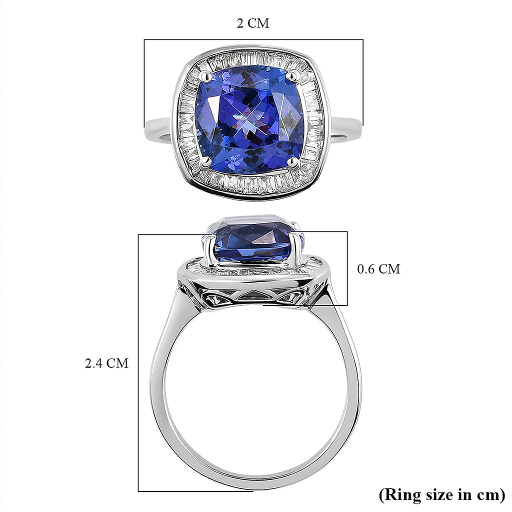 RHAPSODY 950 Platinum AAAA Tanzanite  (4.62 Cts) and Diamond (0.38 Cts) (VS-E-F) Ring 5.00 Ct, Platinum Wt 5.45 Gms.