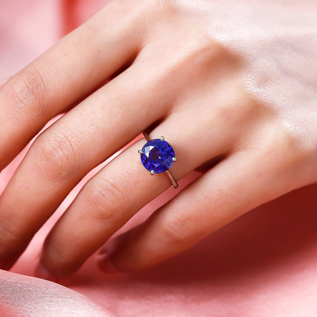 RHAPSODY 950 Platinum AAAA Tanzanite Solitaire Ring 5.00 Ct. Platinum Wt. 4.50 Gms.