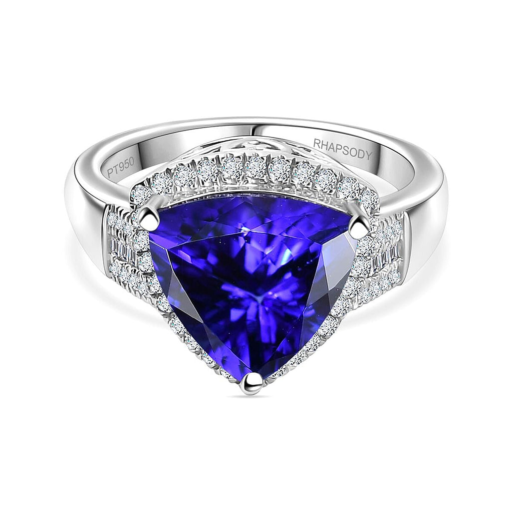 RHAPSODY 950 Platinum AAAA Tanzanite & Diamond (VS-E-F) Trillion Ring 5.63 Ct