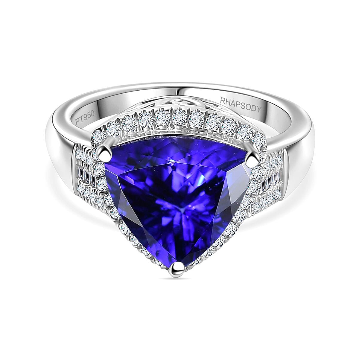 RHAPSODY 950 Platinum AAAA Tanzanite and Diamond (VS-E-F) Trillion Halo Ring 7934209 1