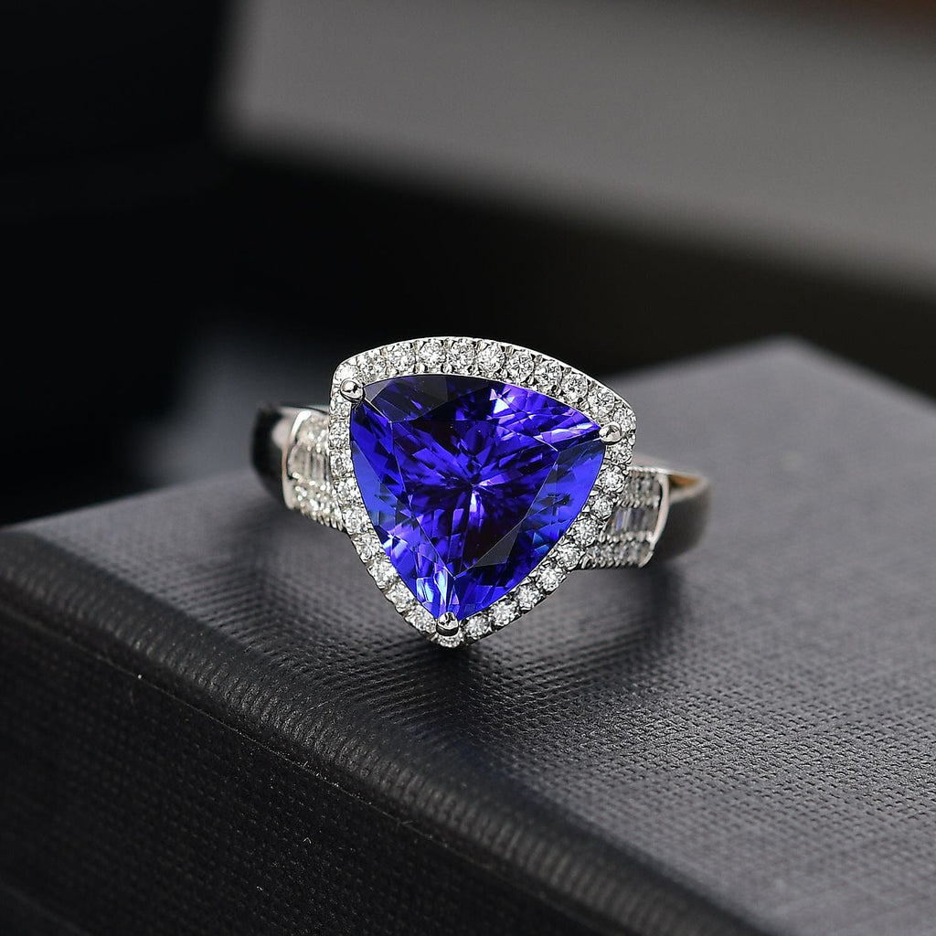 RHAPSODY 950 Platinum AAAA Tanzanite & Diamond (VS-E-F) Trillion Ring 5.63 Ct