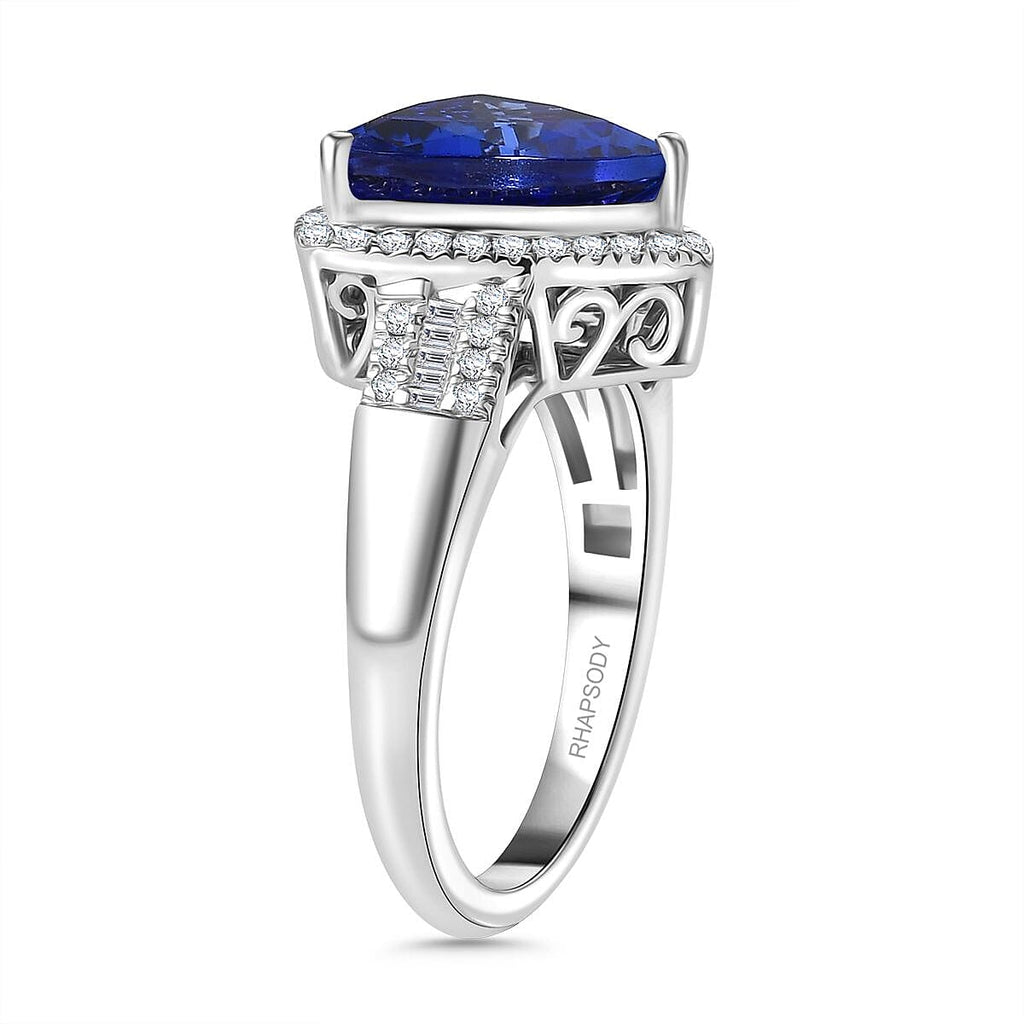 RHAPSODY 950 Platinum AAAA Tanzanite & Diamond (VS-E-F) Trillion Ring 5.63 Ct