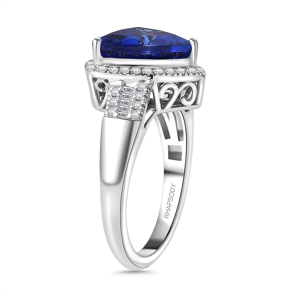 RHAPSODY 950 Platinum AAAA Tanzanite and Diamond (VS-E-F) Trillion Halo Ring 7934209 9