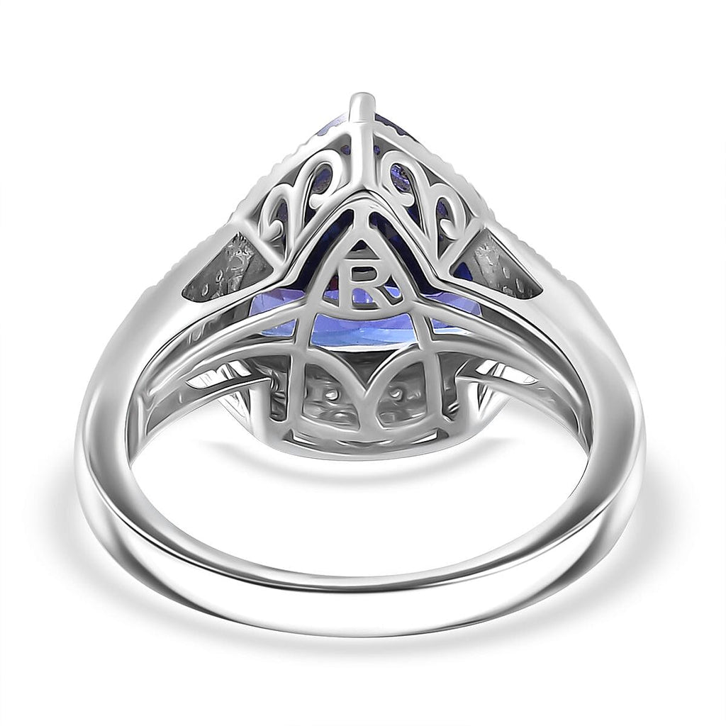 RHAPSODY 950 Platinum AAAA Tanzanite & Diamond (VS-E-F) Trillion Ring 5.63 Ct