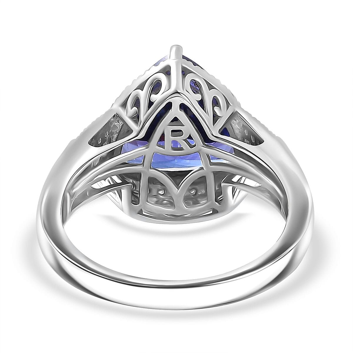 RHAPSODY 950 Platinum AAAA Tanzanite and Diamond (VS-E-F) Trillion Halo Ring 7934209 11