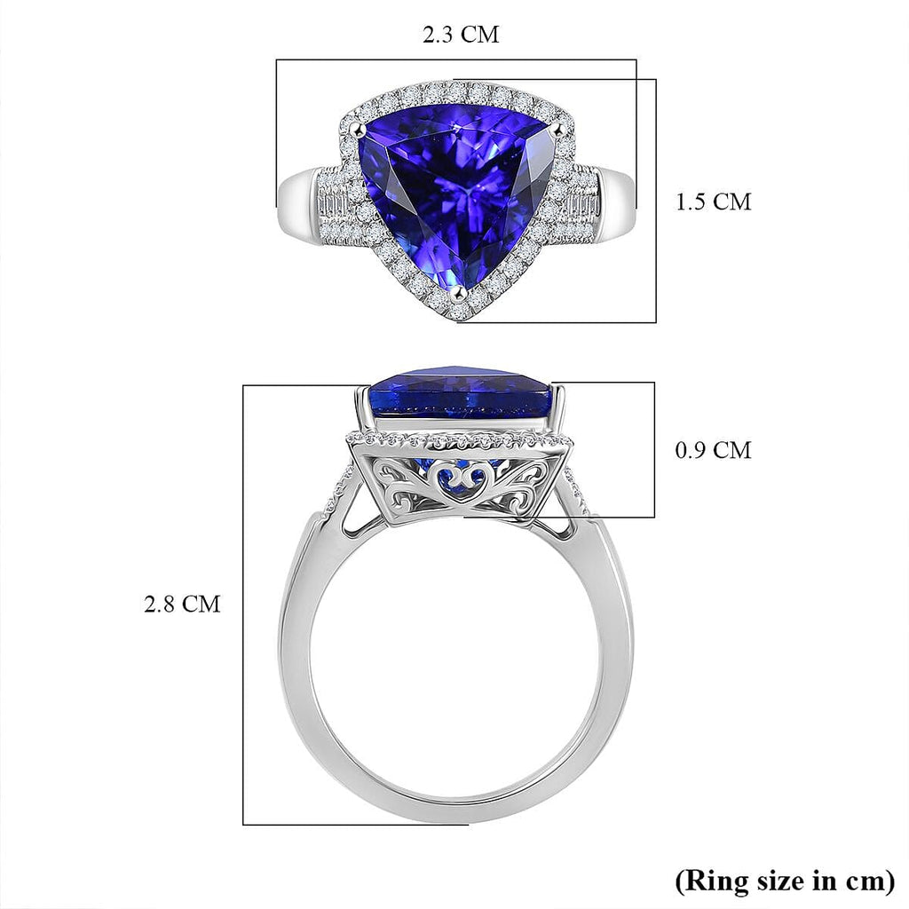 RHAPSODY 950 Platinum AAAA Tanzanite & Diamond (VS-E-F) Trillion Ring 5.63 Ct