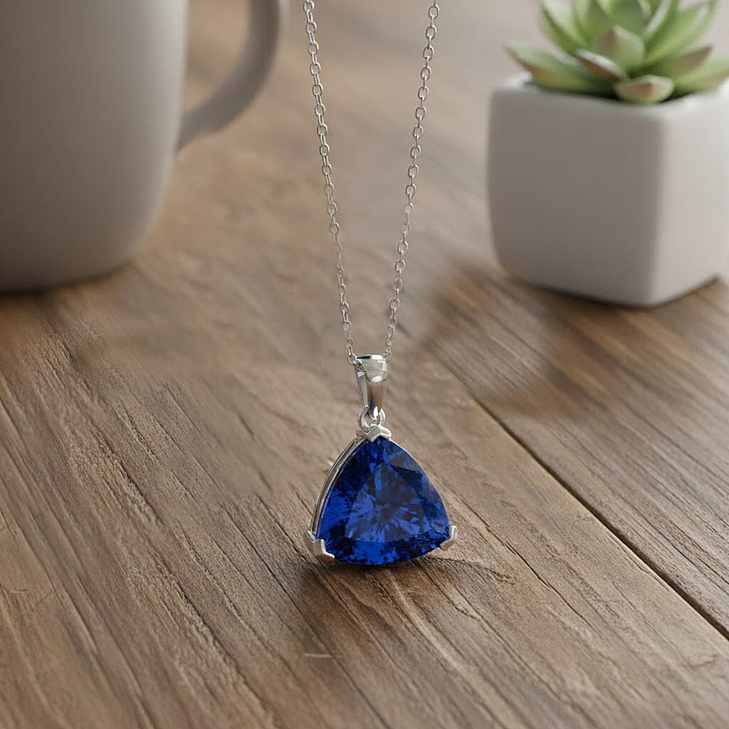 RHAPSODY 950 Platinum AAAA Trillion Cut Tanzanite Necklace (Size 20) 5.03 Ct. 4377107 1