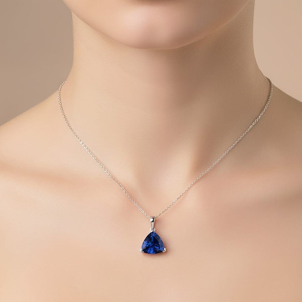 RHAPSODY 950 Platinum AAAA Trillion Cut Tanzanite Necklace (Size 20) 5.03 Ct. 4377107 2
