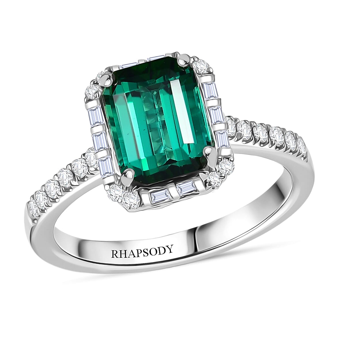 Rhapsody 950 Platinum AGI Certified &amp; Appraised AAAA Lagoon Tourmaline, Natural White Diamond Halo Ring 3.00 Ct. 8314794 0