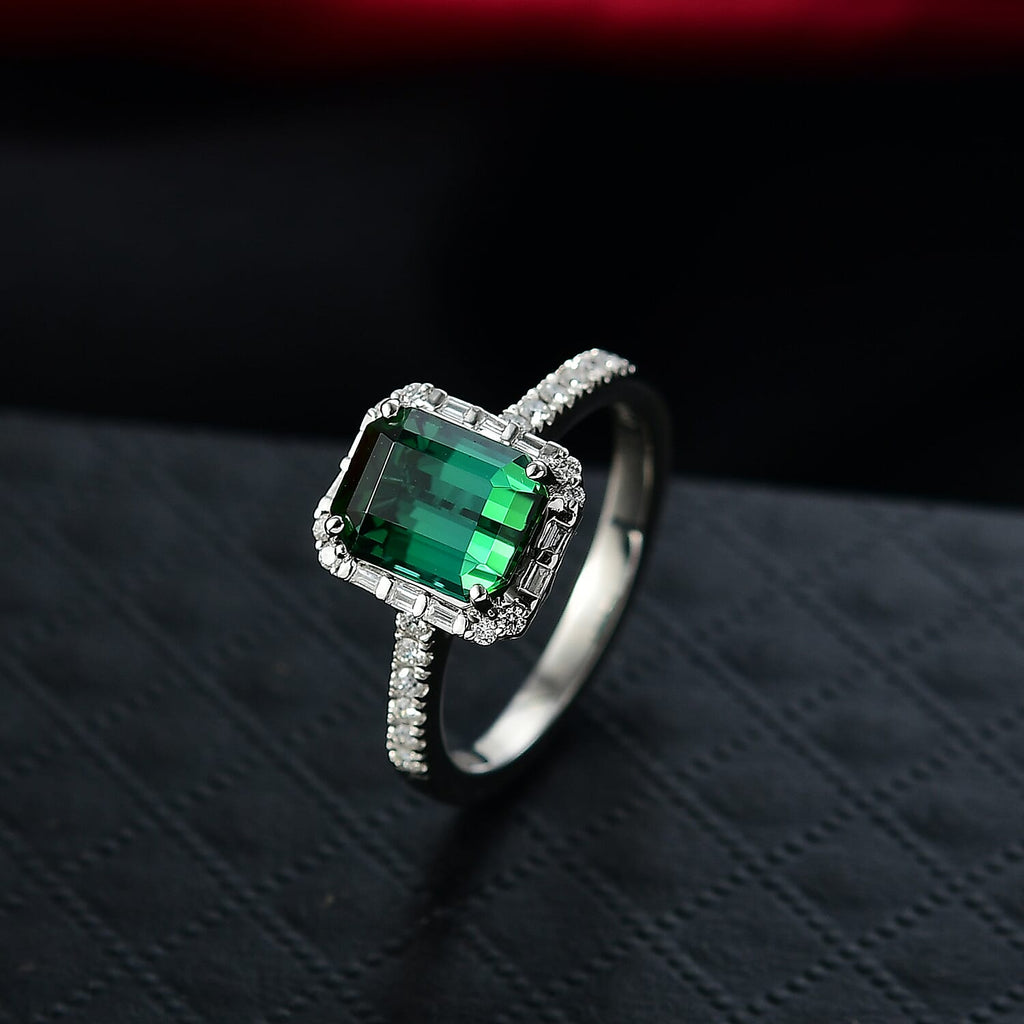 Rhapsody 950 Platinum AGI Certified & Appraised AAAA Lagoon Tourmaline & Natural VS-E-F White Diamond Ring 3.00 Ct, Platinum Wt. 4.70 Gms