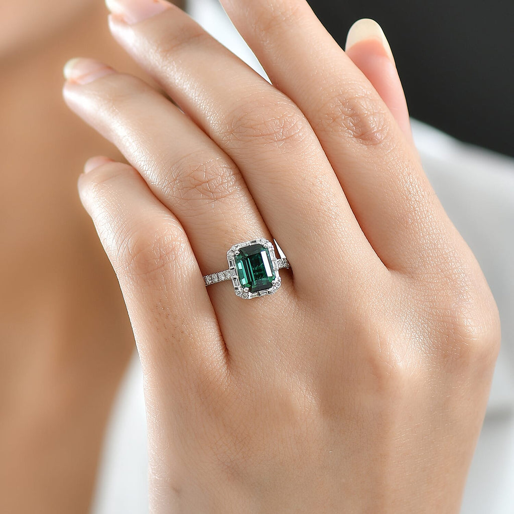 Rhapsody 950 Platinum AGI Certified & Appraised AAAA Lagoon Tourmaline & Natural VS-E-F White Diamond Ring 3.00 Ct, Platinum Wt. 4.70 Gms