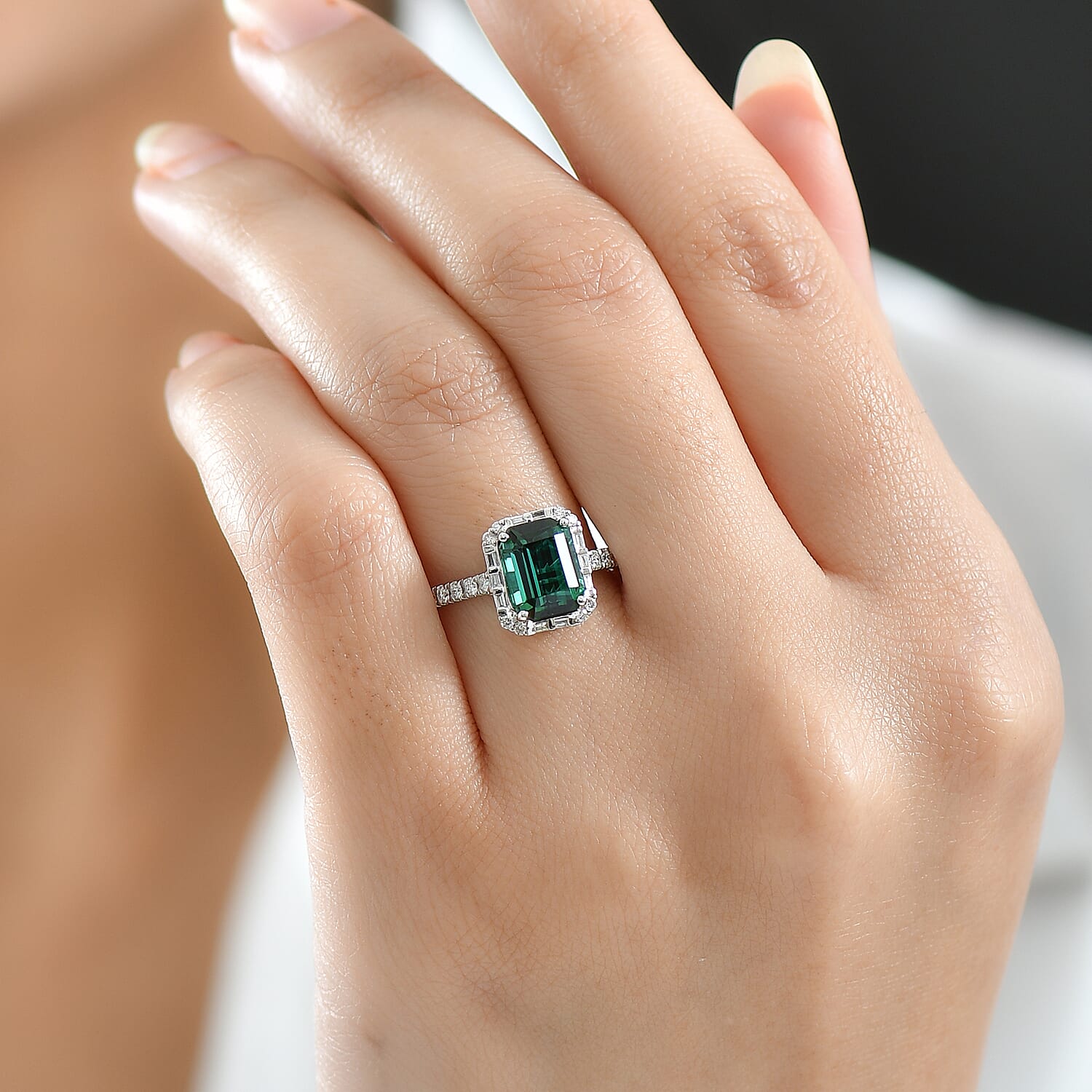 Rhapsody 950 Platinum AGI Certified &amp; Appraised AAAA Lagoon Tourmaline, Natural White Diamond Halo Ring 3.00 Ct. 8314794 2