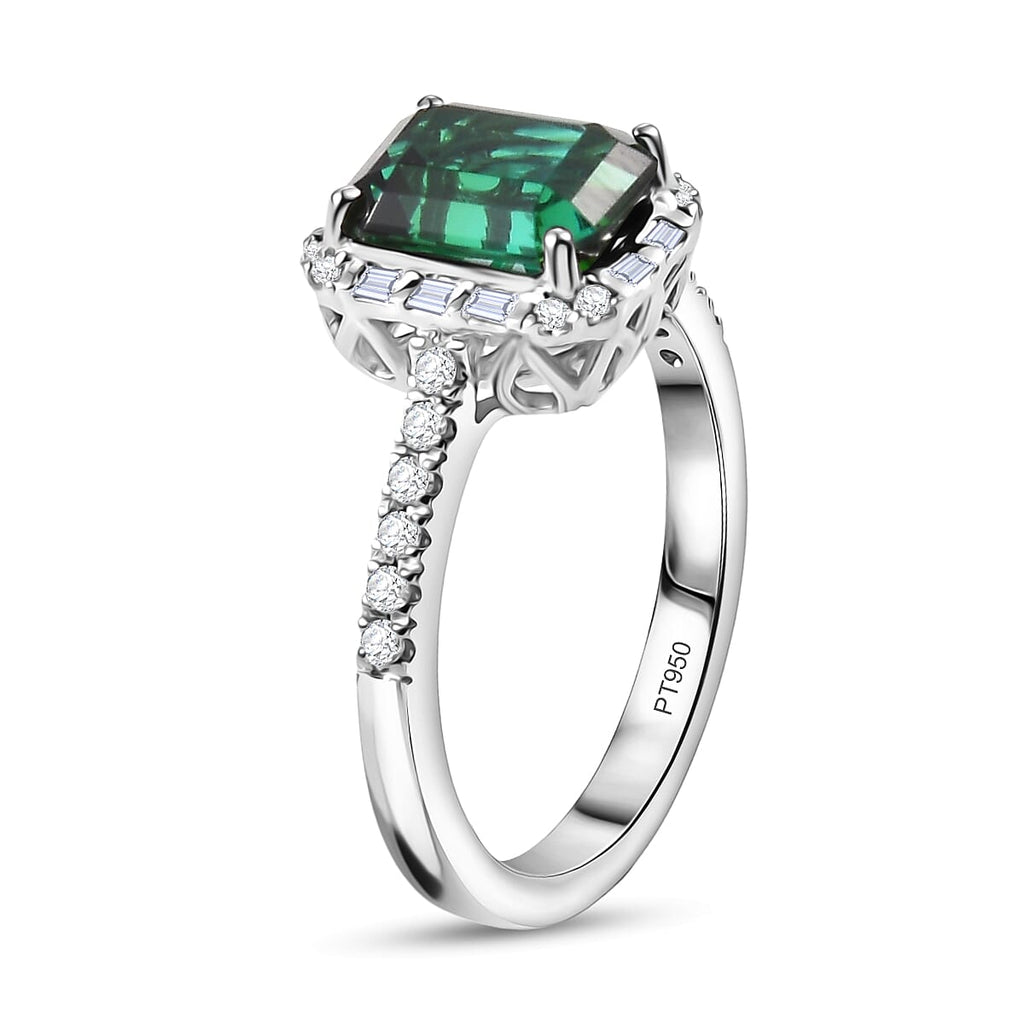 Rhapsody 950 Platinum AGI Certified & Appraised AAAA Lagoon Tourmaline & Natural VS-E-F White Diamond Ring 3.00 Ct, Platinum Wt. 4.70 Gms
