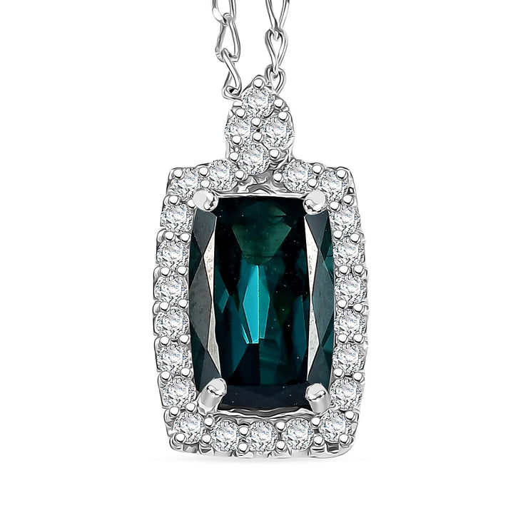 RHAPSODY 950 AGI Certified Platinum AAAA Indicolite &amp; Natural VS-EF White Diamond Pendant with Chain (Size 21) 2.00 Ct, Platinum Wt. 4.80 Gms 4437101 1