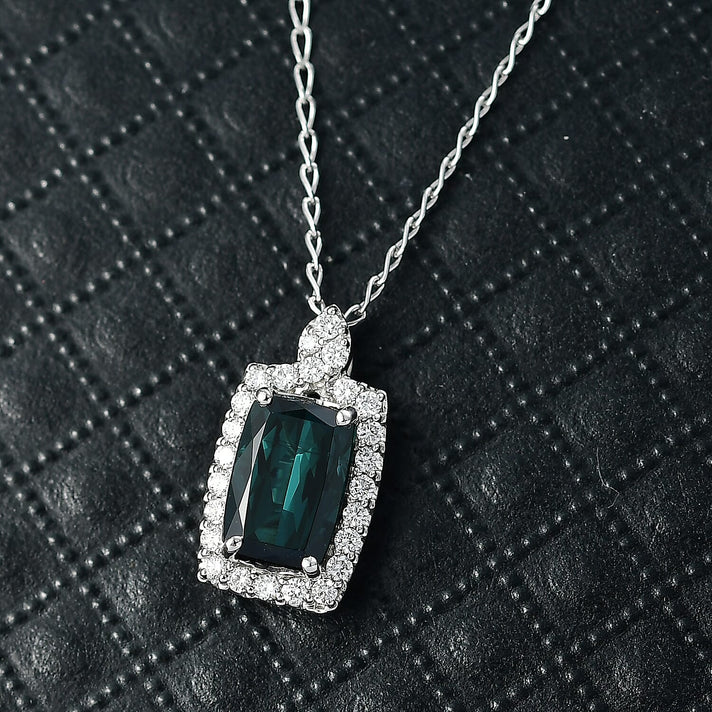 RHAPSODY 950 AGI Certified Platinum AAAA Indicolite &amp; Natural VS-EF White Diamond Pendant with Chain (Size 21) 2.00 Ct, Platinum Wt. 4.80 Gms 4437101 2