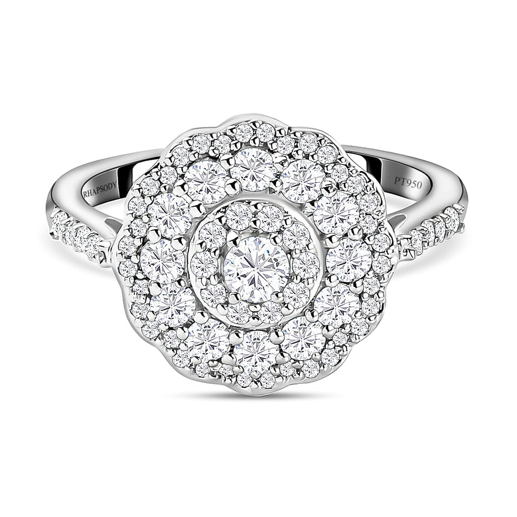 RHAPSODY 950 Platinum IGI Certified Diamond (VS-E-F) Cluster Ring 1.01 Ct, Platinum Wt. 6.13 Gms