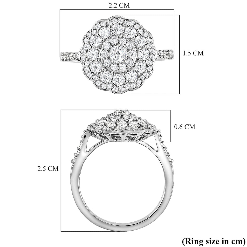 RHAPSODY 950 Platinum IGI Certified Diamond (VS-E-F) Cluster Ring 1.01 Ct, Platinum Wt. 6.13 Gms