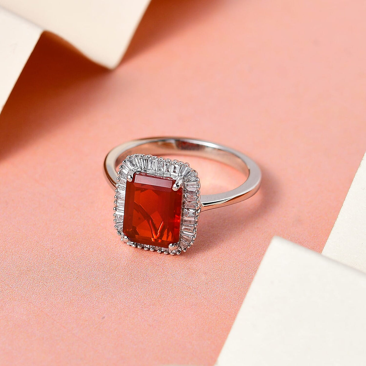 RHAPSODY 2 Carat Jalisco Fire Opal and Diamond Halo Ring in 950 Platinum 3636909 2