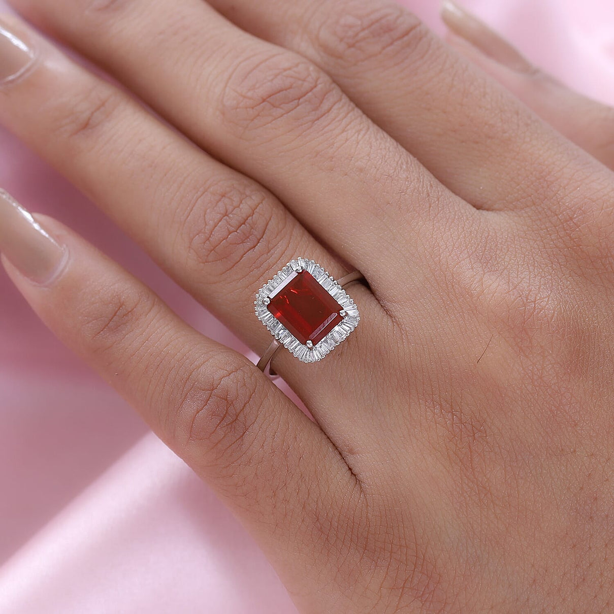 RHAPSODY 2 Carat Jalisco Fire Opal and Diamond Halo Ring in 950 Platinum 3636909 3