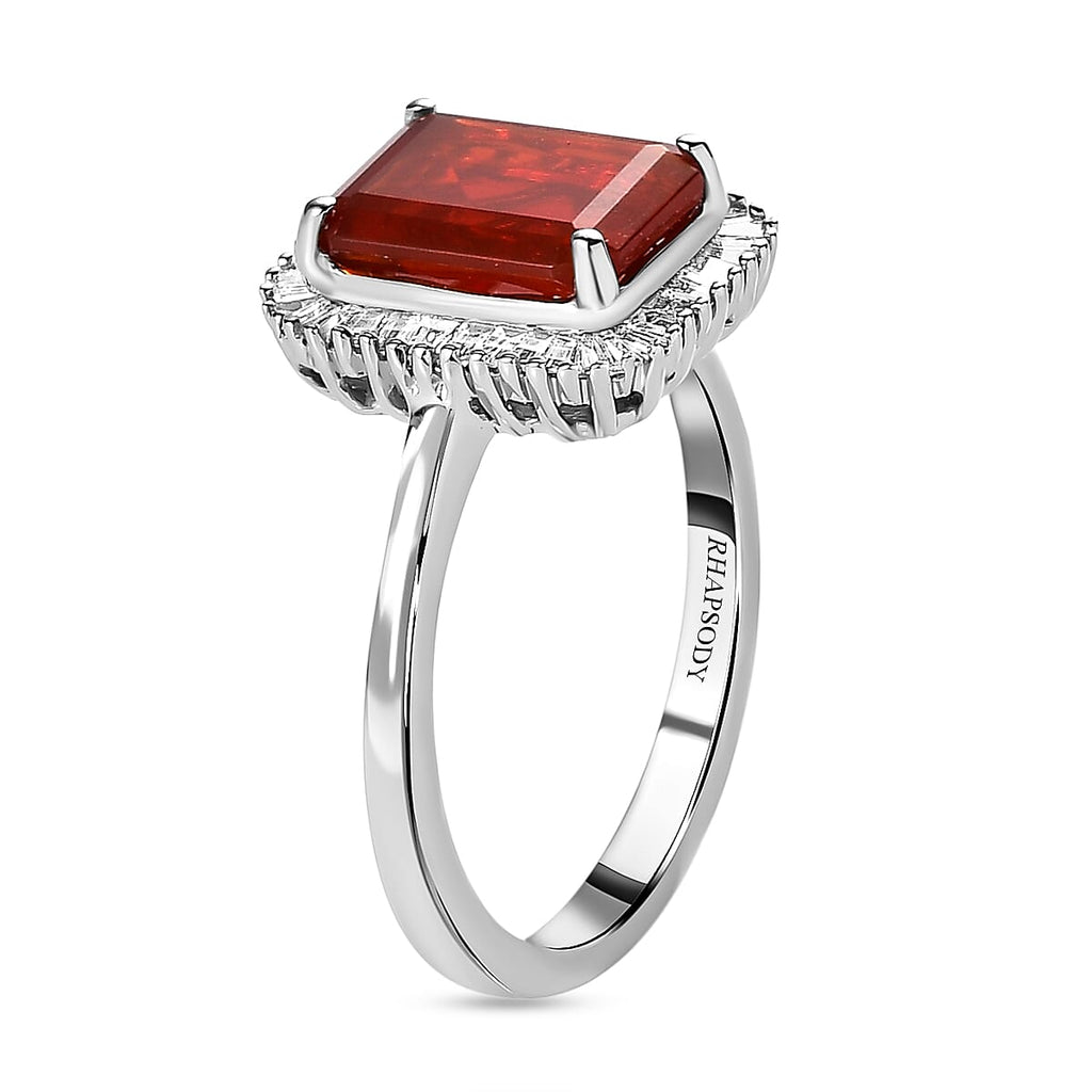 RHAPSODY 950 Platinum AAAA Jalisco Fire Opal and Diamond (VS-E-F) Halo Ring 1.84 Ct, Platinum Wt 5.09 Gms