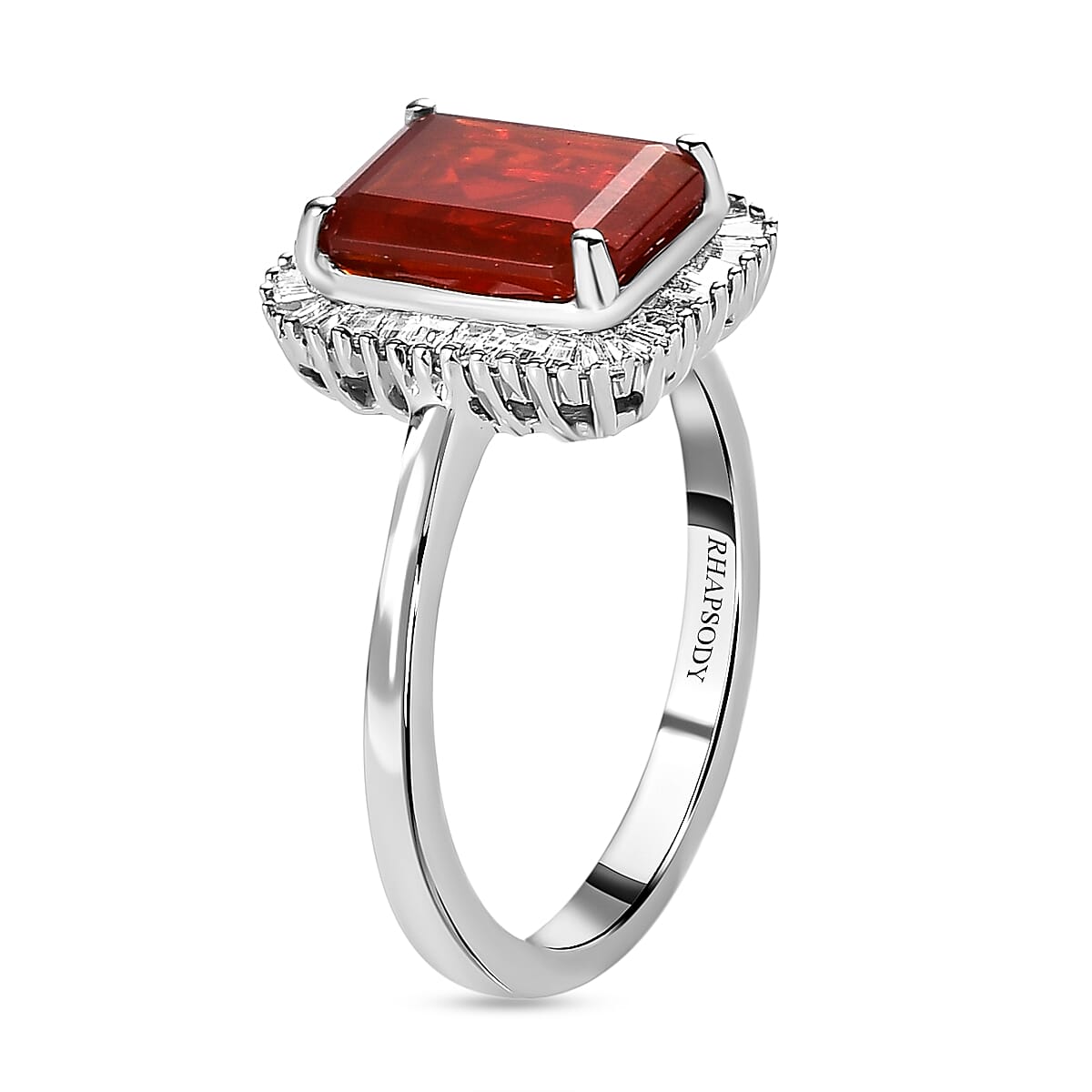 RHAPSODY 2 Carat Jalisco Fire Opal and Diamond Halo Ring in 950 Platinum 3636909 4