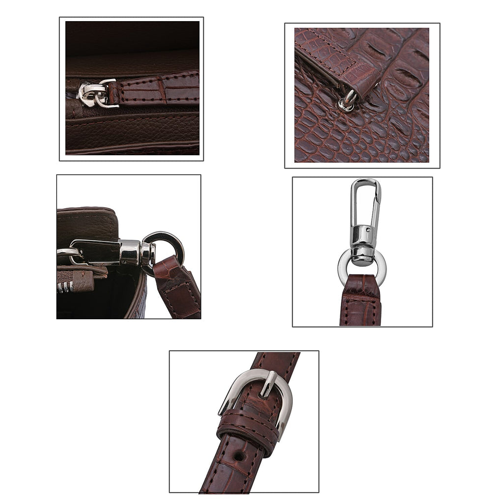 RIVER 100% Genuine Crocodile Leather Bag with Zipper Closure (Size 23x22x15Cm) - Brown