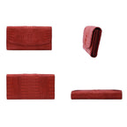 RIVER 100% Genuine Crocodile Leather Wallet with Magnetic Lock(19x10x3Cm) - Red