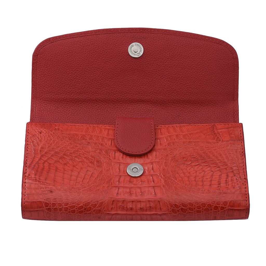 RIVER 100% Genuine Crocodile Leather Wallet with Magnetic Lock(19x10x3Cm) - Red
