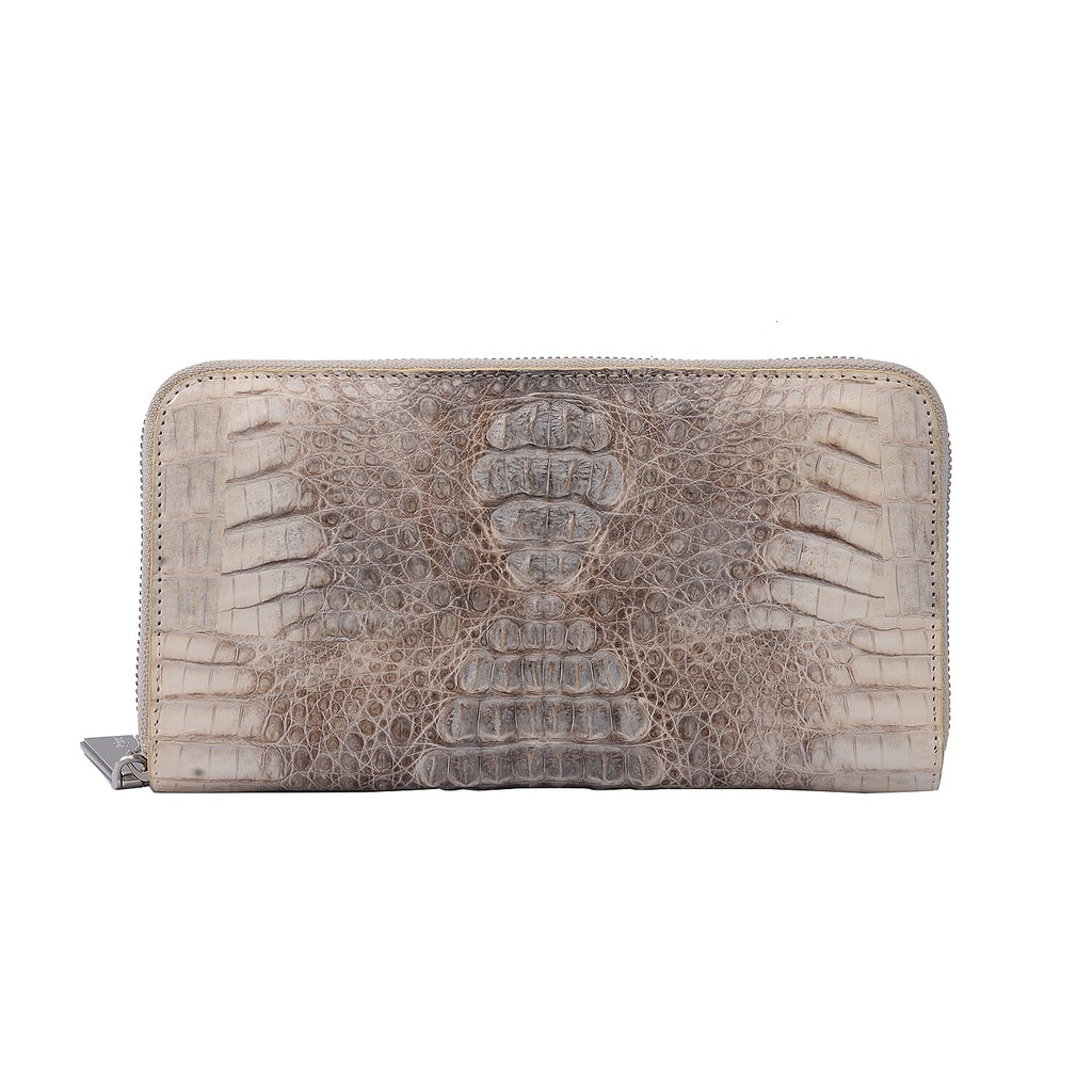 RIVER 100% Genuine Crocodile Leather Wallet with Zipper Closure (19x10x2Cm) - Natural Creamy White