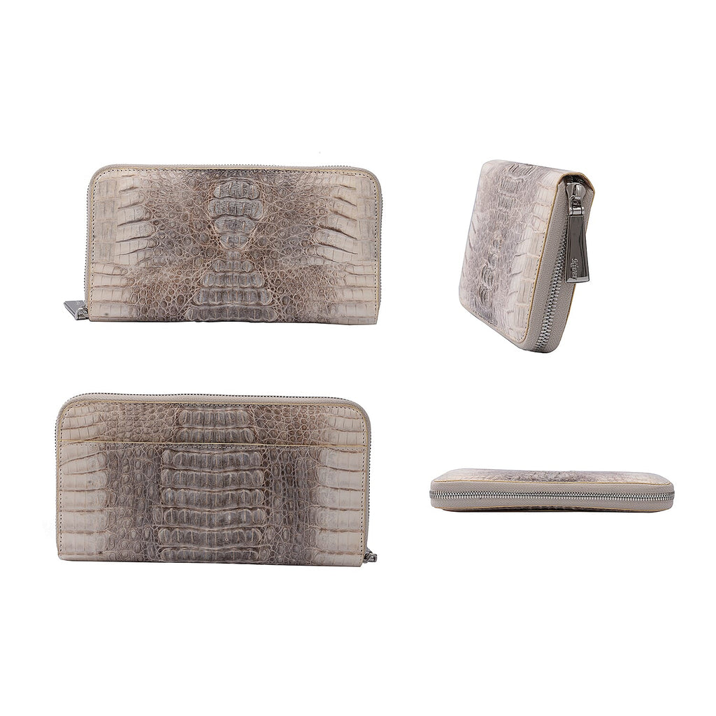 RIVER 100% Genuine Crocodile Leather Wallet with Zipper Closure (19x10x2Cm) - Natural Creamy White