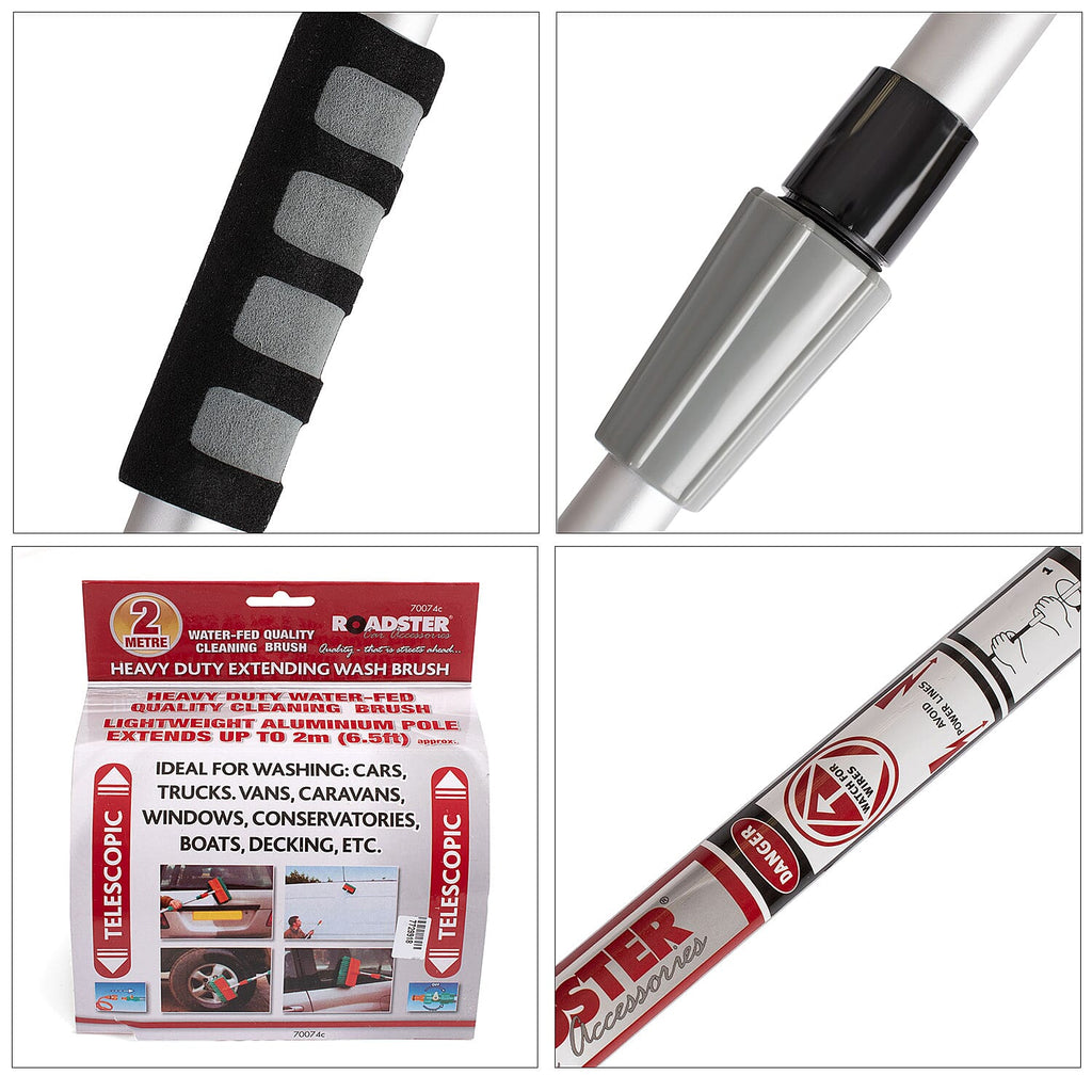 2m Extendable Telescopic Water Fed Soft Wash Brush - Grey - Cars, Vans, Conservatory, Windows, Caravans