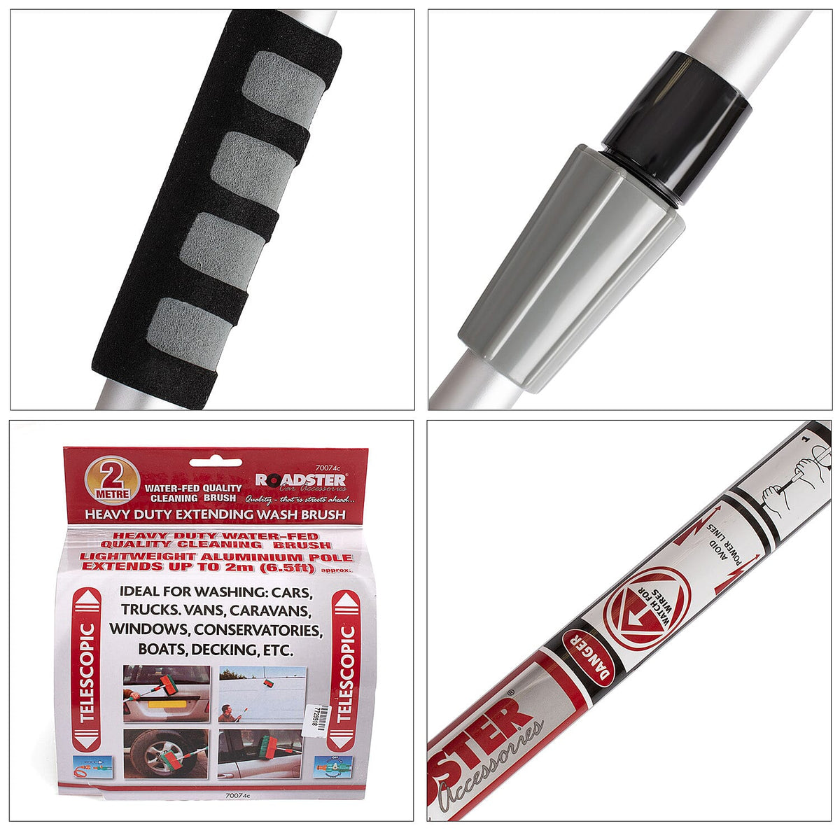 2m Extendable Telescopic Water Fed Soft Wash Brush - Grey - Cars, Vans, Conservatory, Windows, Caravans 7729919 7