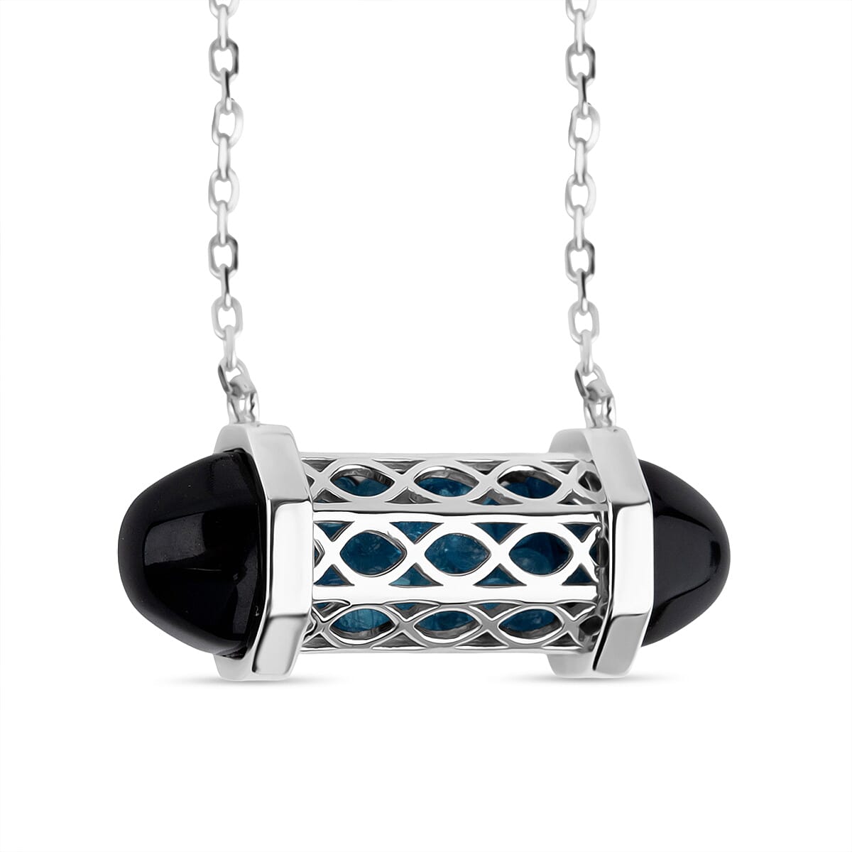 ROMA DESIGNER OUTLET CLOSEOUT Blue Apatite Necklace (Size - 16 - 2 Ext) with Lobster Clasp in Rhodium Overlay Sterling Silver 8.00 Ct. 8180787 0