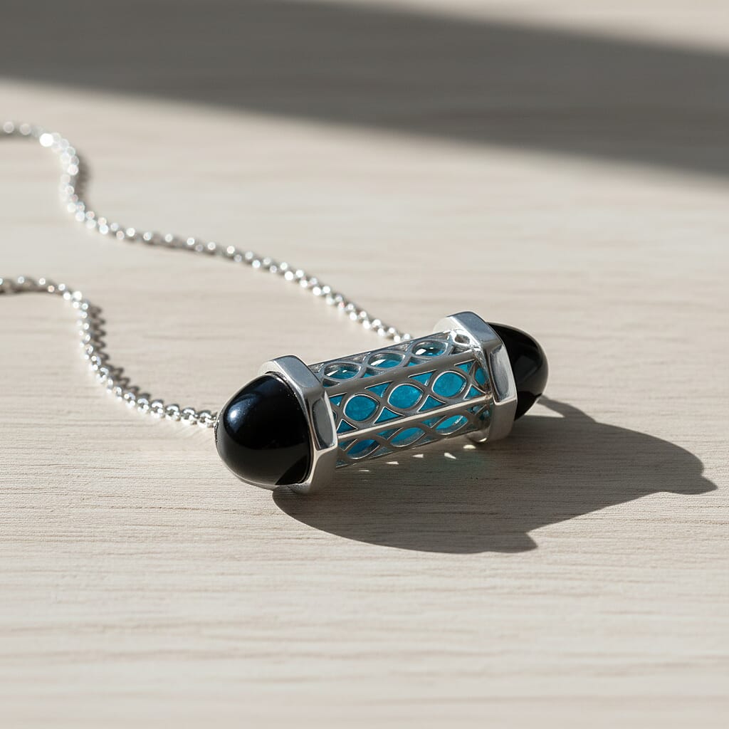 ROMA DESIGNER OUTLET CLOSEOUT Blue Apatite Necklace (Size - 16 - 2 Ext) with Lobster Clasp in Rhodium Overlay Sterling Silver 8.00 Ct. 8180787 1