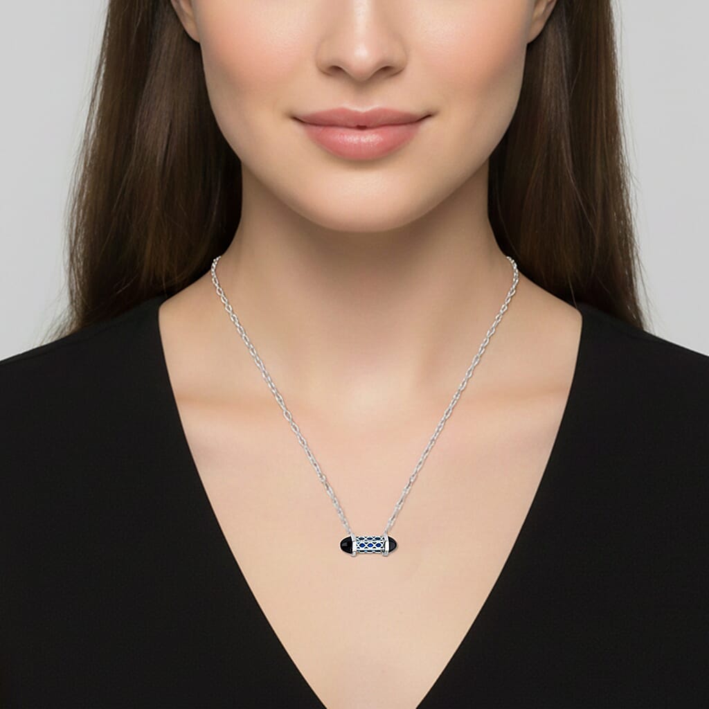 ROMA DESIGNER OUTLET CLOSEOUT Blue Apatite Necklace (Size - 16 - 2 Ext) with Lobster Clasp in Rhodium Overlay Sterling Silver 8.00 Ct. 8180787 2