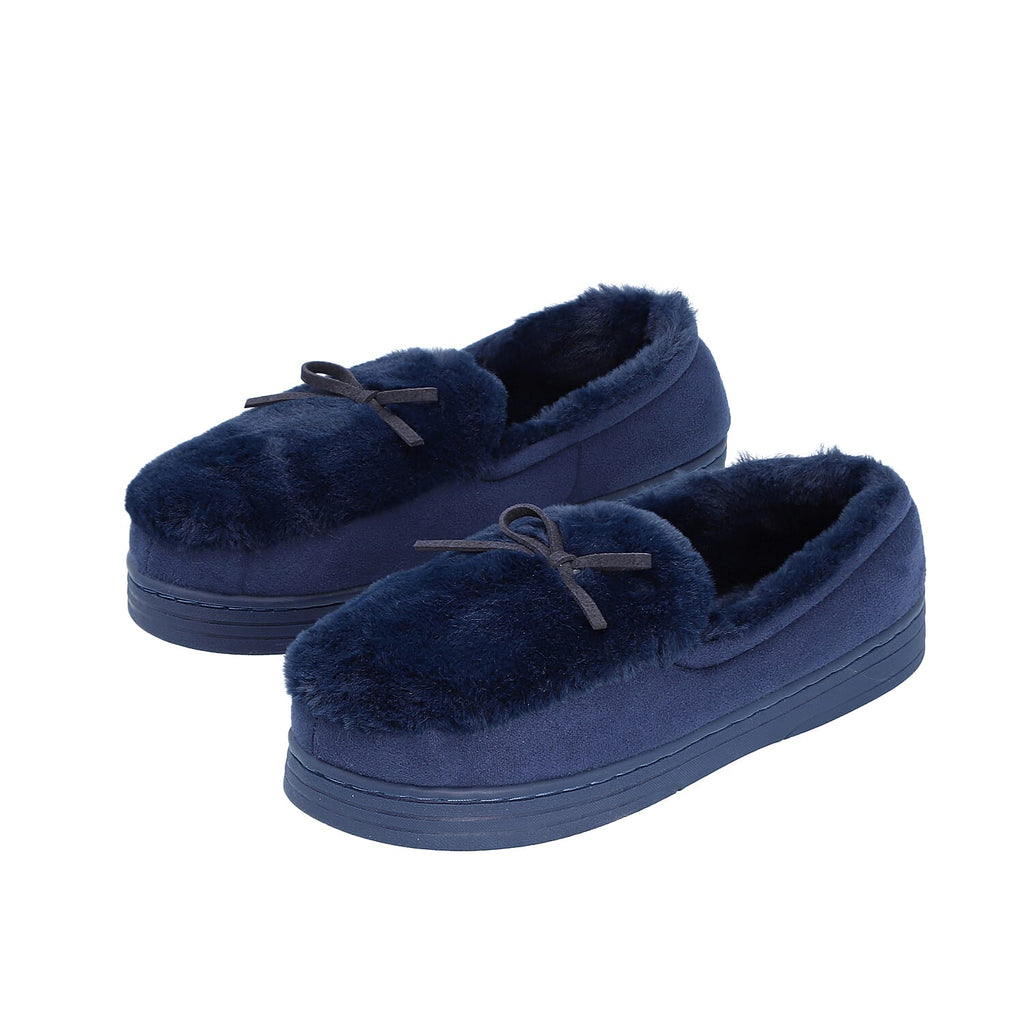 Chic and Elegant Faux Fur Slippers (Size 3- 4) - Navy Blue