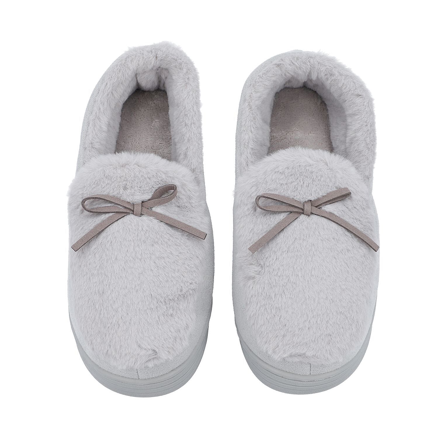 Rabbit Faux Fur Shoes with Waterproof TPR Sole - Grey 3871528 0