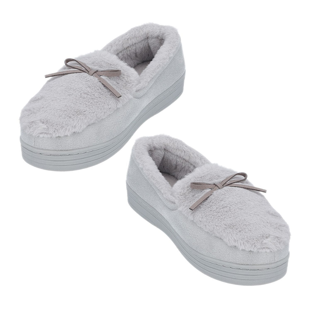 Rabbit Faux Fur Shoes with Waterproof TPR Sole - Grey 3871528 1