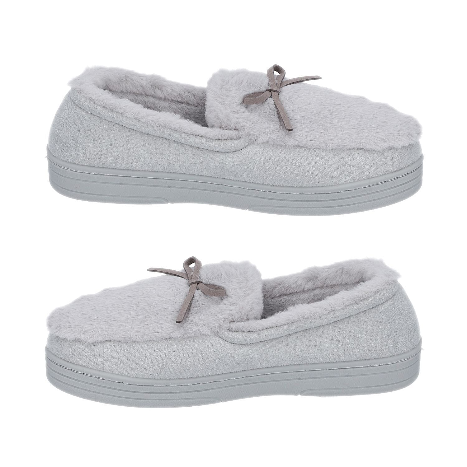 Rabbit Faux Fur Shoes with Waterproof TPR Sole - Grey 3871528 2