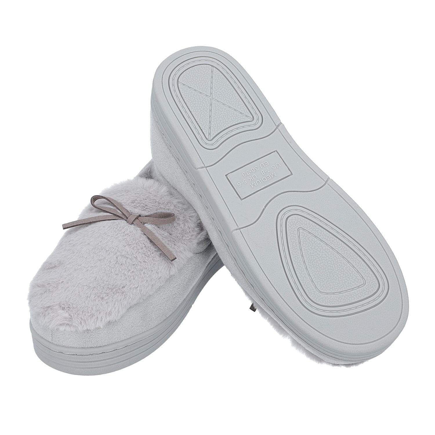 Rabbit Faux Fur Shoes with Waterproof TPR Sole - Grey 3871528 3