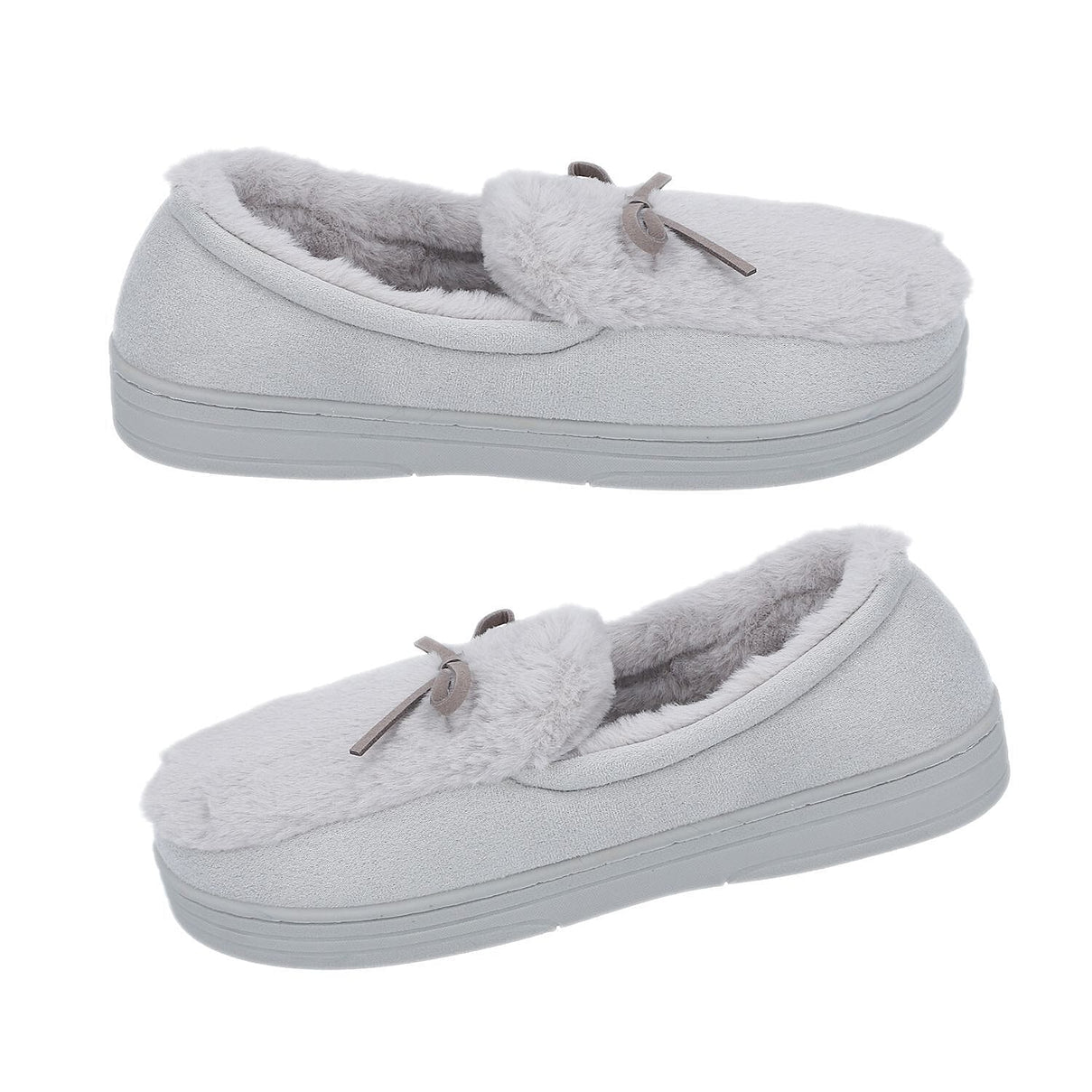Rabbit Faux Fur Shoes with Waterproof TPR Sole - Grey 3871528 4